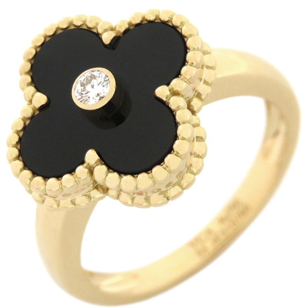 ヴァンクリーフアーペル Van Cleef & Arpels リング 指輪 ヴィンテージ アルハンブラ K18YG ダイヤモンド オニキス ブラックXイエローゴールド #55(JP15) Au750