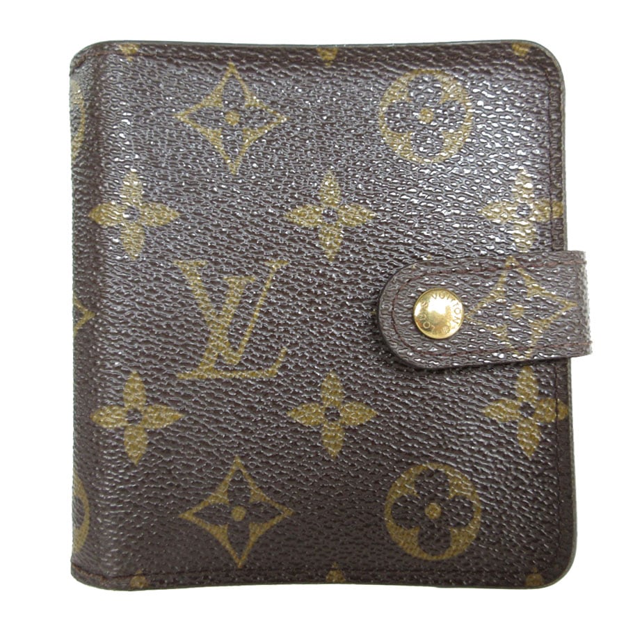 ルイ ヴィトン LOUIS VUITTON 二つ折り財布 モノグラム コンパクトジップ モノグラムキャンバス ブラウン ゴールド レディース M61667 s0279a