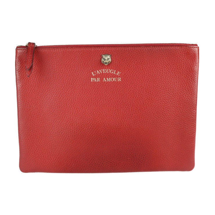 美品 GUCCI グッチ クラッチバッグ 453165 アニマリエ レザー レッド セカンドバッグ タイガー アングリーキャット 本物保証 中古