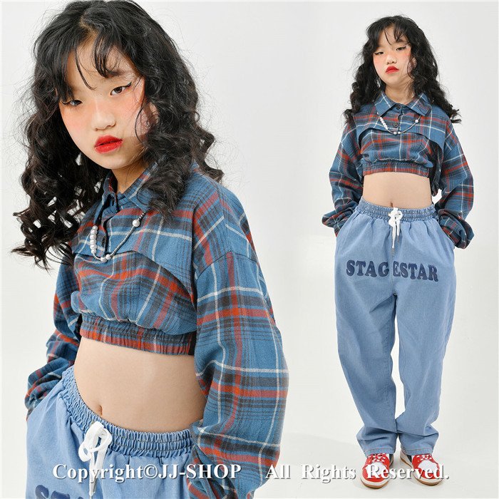 3点セット デニムパンツ 上下セットアップ キッズ ダンス衣装 ヒップホップ HIPHOP ジャズダ