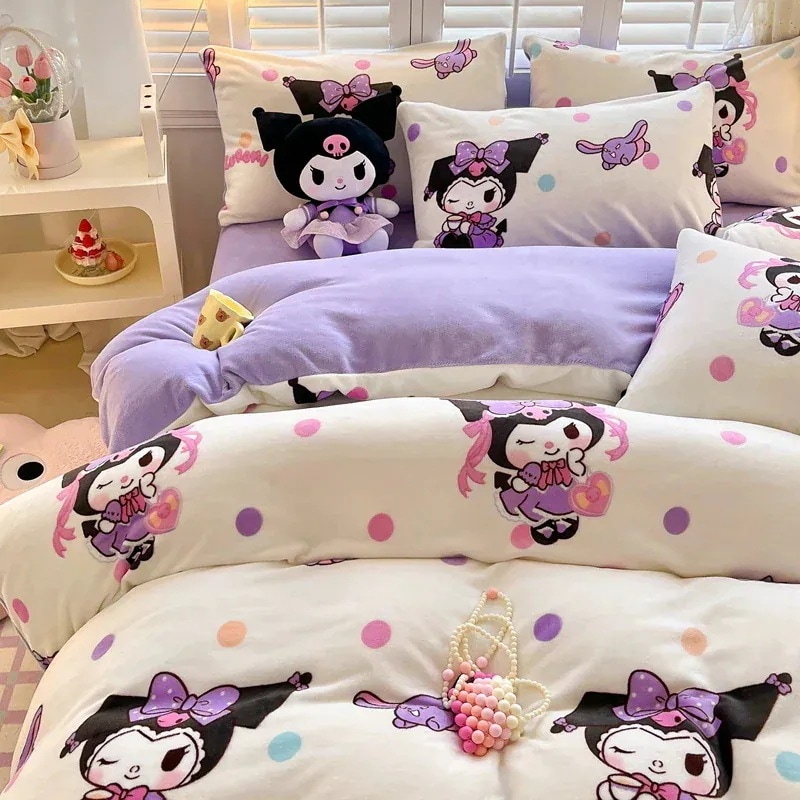 プリンセスミルクベルベット4点セットクロミシナモン犬メロディーkt猫ベッドシーツ掛け布団カバー4点セット