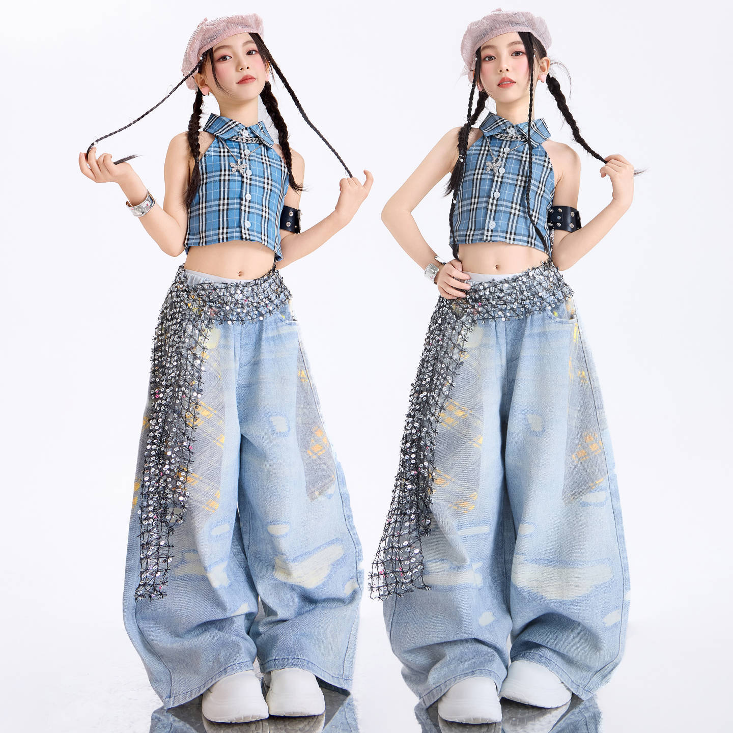 クールガール クロップトップス 女の子用ジャズダンスパフォーマンス衣装子供用ジャズクロップトップトレーニングウェアストリートダンスファッションセット