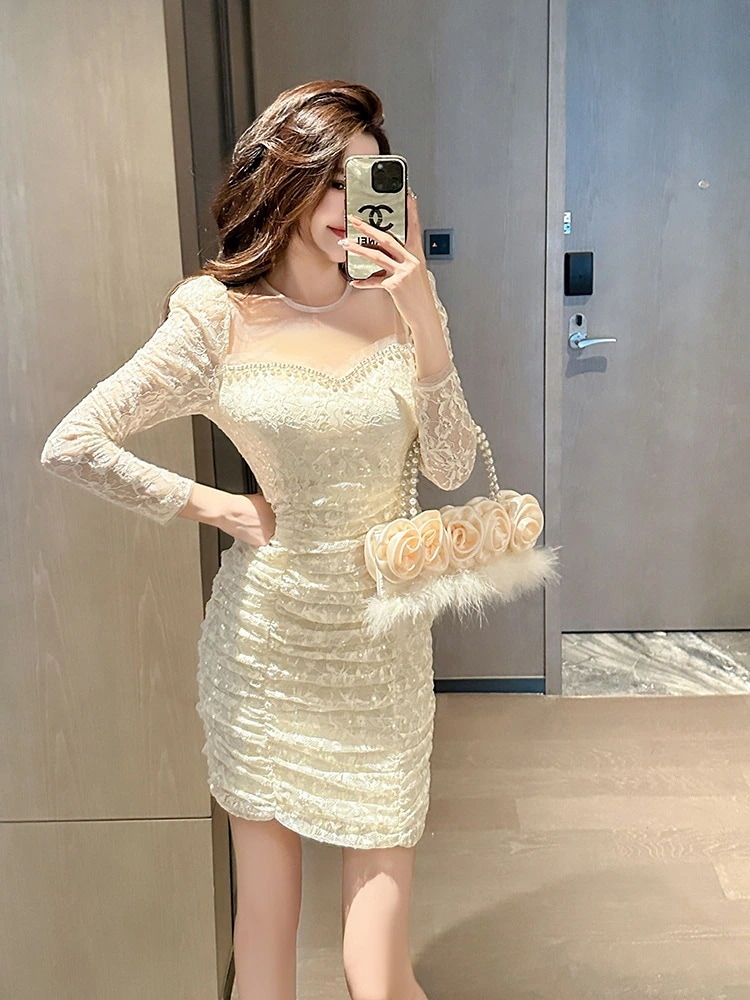 スイート チュール ワンピース レース ドレス パーティー 着痩せ 大人 お呼ばれ 同窓会 披露宴 卒業式 結婚式 ウェディング 二次会 成人式