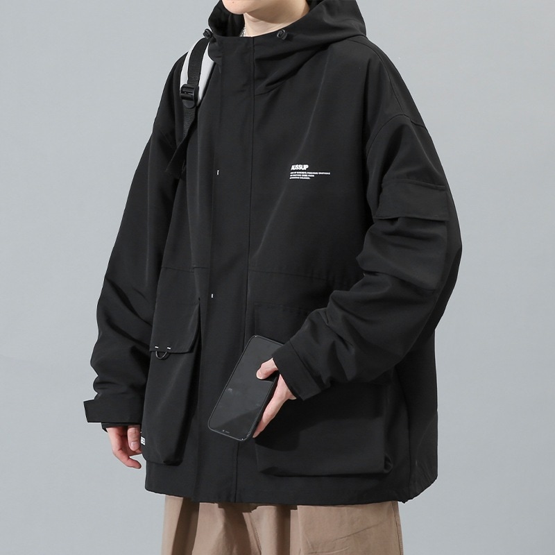 2024ブランドフード付きジャケットメンズアウターカジュアルゆったり春服韓国ファッション長袖トップス大きいサイズレディース