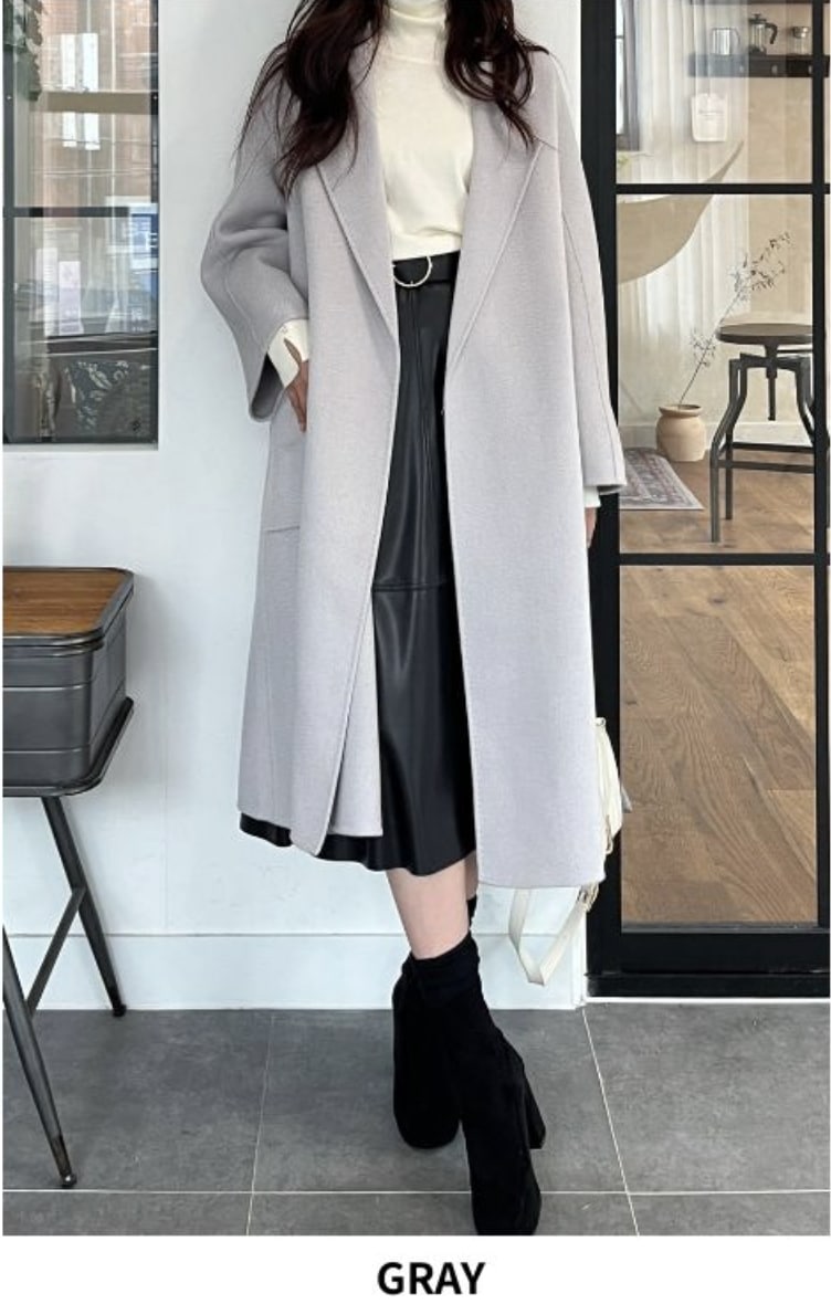 韓国TODAH7 ロングコート 両面プレミアムウール100% [ハンドメイド] ラブラトスタイル ジベリン加工 ライトグレー色 ブラック色 Mサイズ オーバーフィット ルーズフィット