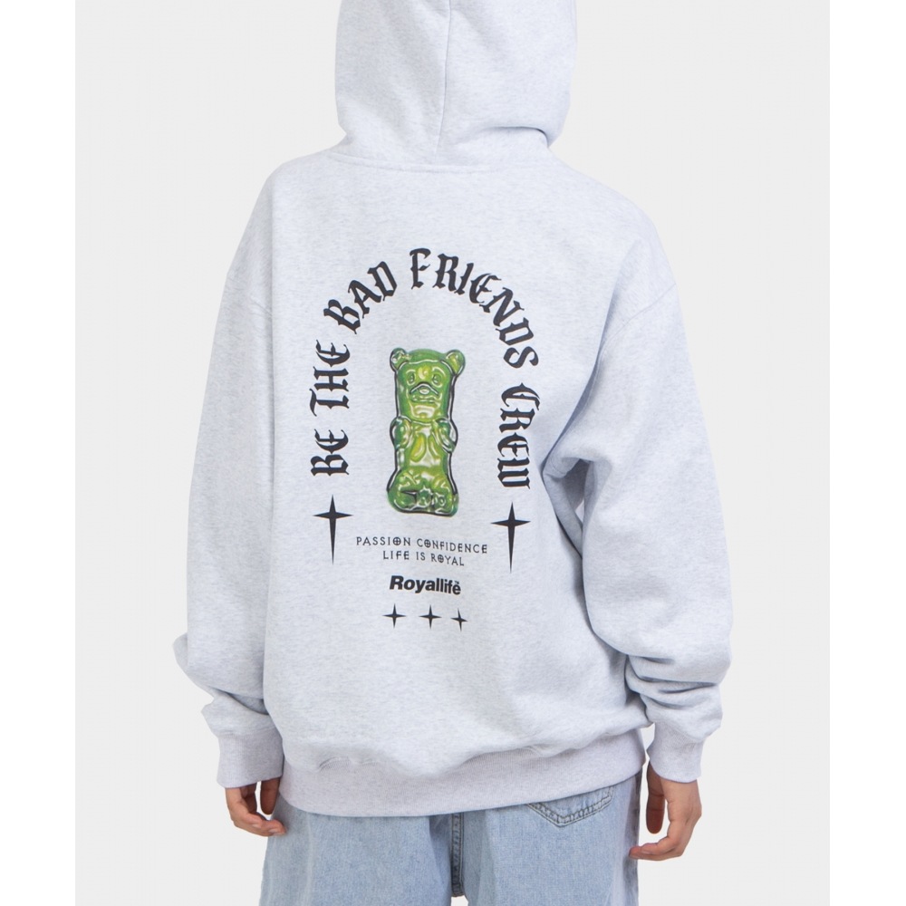 ROYALLIFE RLPH3004ゴスアートワーク起毛フードティー - アッシュグレー