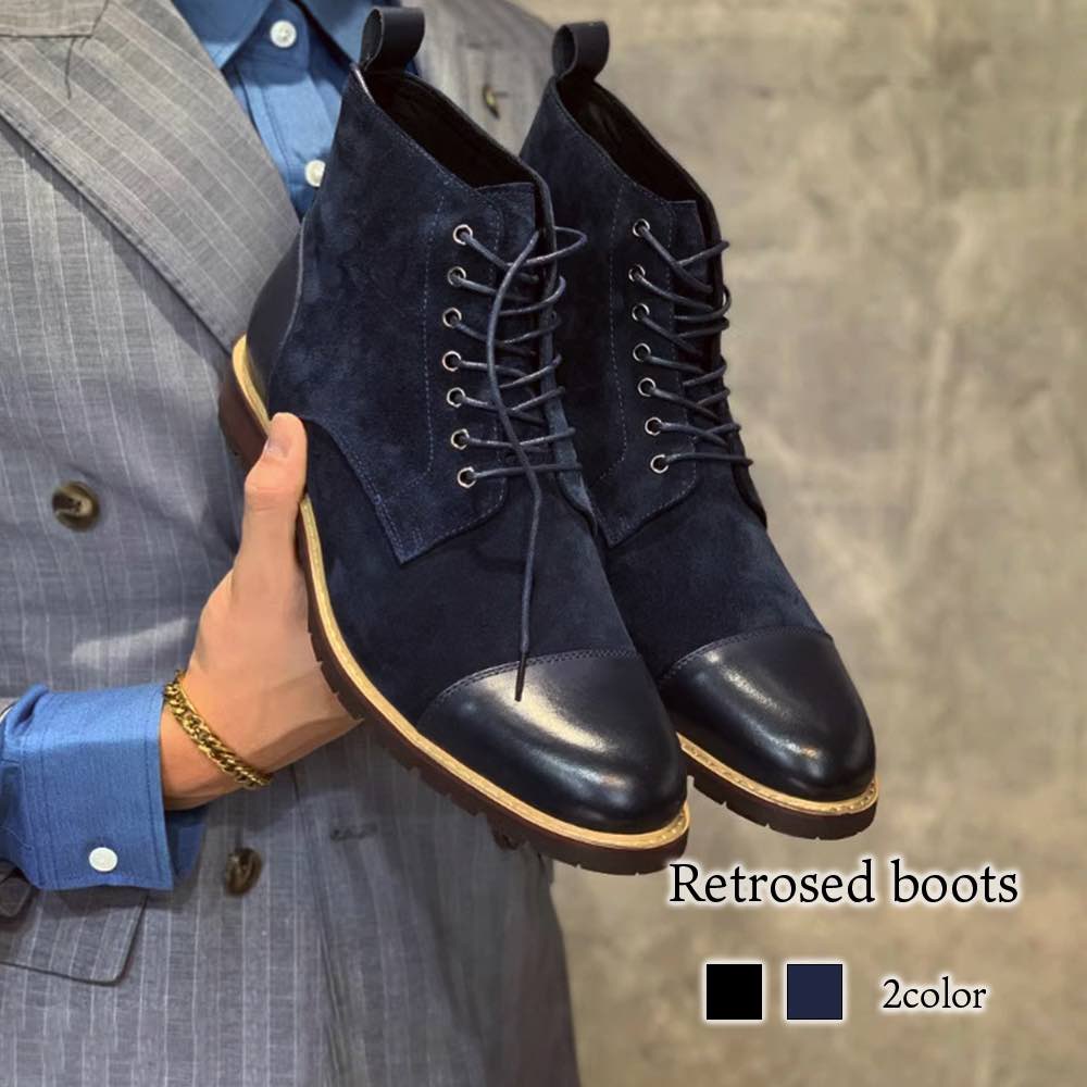 ブーツ メンズ レトロスエードブーツ 冬 秋 モード ハイカット ジッパー シューズ ブーツ 完全 ブランド レザー ワーク フロント 防水 本革 スエード 靴 革 滑らない 大人 幅広 春 黒 防寒