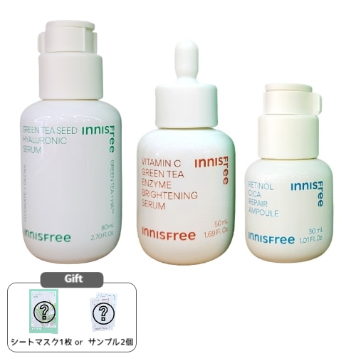 ビタC グリーンティー エンザイム 雑ティー ブライトニング セラム50ml+レチノール シカ リペア アンプル 30ml+グリーンティー シード ヒアルロン酸 セラム 80mL