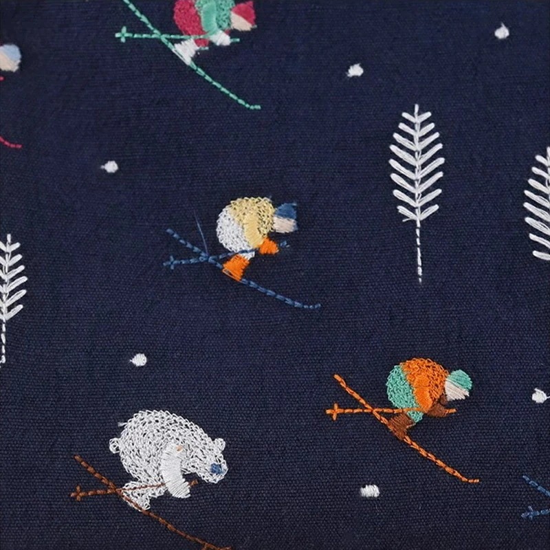 夏季新品限定120cm幅 90cm単位 生地 布 布地 ぬの きじ 刺繍生地 綿麻生地 スキーをする柄 ベージュ ネイビー 紺色 ハンドメイド 手作り 手造り 手芸 DIY 材料 ング 服地 5,441円