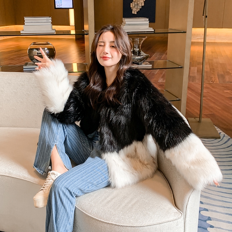 バイカラーファーコート ファーコート 毛皮コート ノーカラーコート ファー コート ジャケット アウター 毛皮 冬 ゴージャス a3834