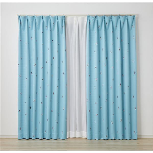 遮光 カーテン 約幅100×丈178cm ジェシカ ブルー 1枚入 2級遮光 タッセル付 形状記憶加工 日本製 デザインライフ