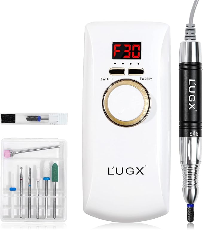 電動ネイルマシン 30000RPM プロ ネイルドリル 研磨 爪磨き ネイルマシーン 自宅サロン用 低騒音 低振動 8個のビット (ホワイト)