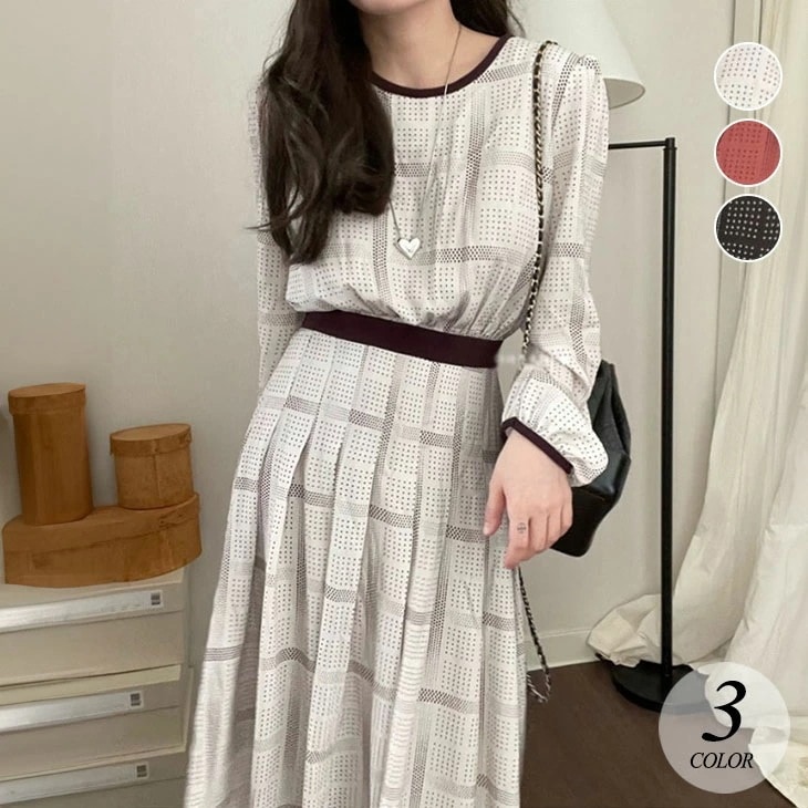 【2025新作 急速出荷】ワンピース ミモレ丈 レディース 長袖ワンピース ロングワンピース 春 秋 プルオーバー チェック柄 オシャレ 可愛い きれいめ シンプル Aライン 韓国ファッション