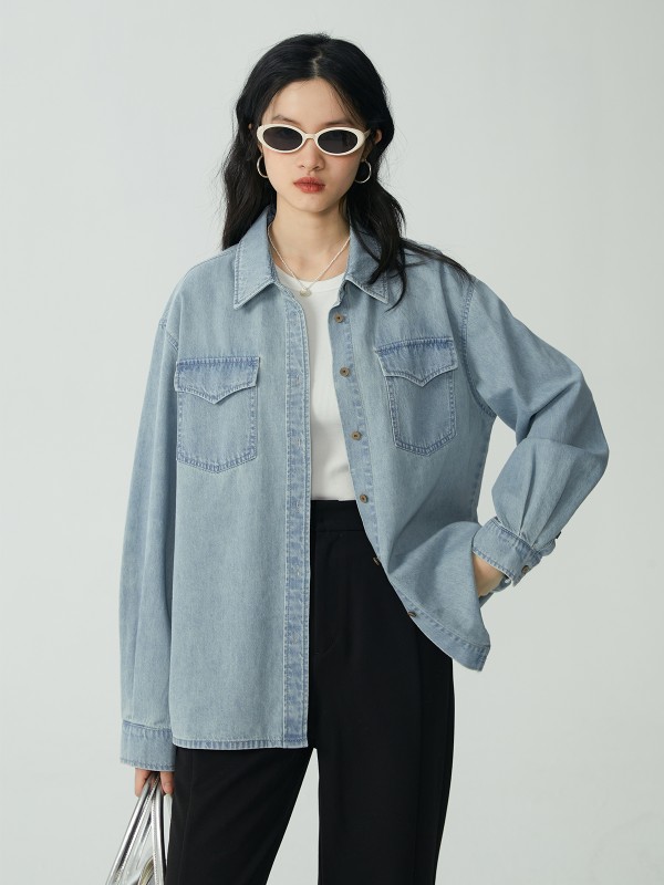 オーモント エッグタルト ホーム レトロ デニム シャツ ジャケット レディース ソフト ルーズ カジュアル 万能 長袖 シャツ トップス 6,216円