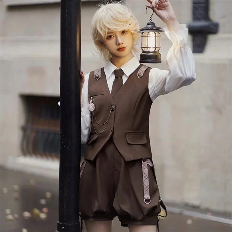 【快速出荷】ロリータ セットアップ 復古cla系 王子系 皇子系 探偵 コスプレ シャツ ベスト サスペンダー キュロットパンツ 少年装 レトロ おしゃれ ゴスロリ