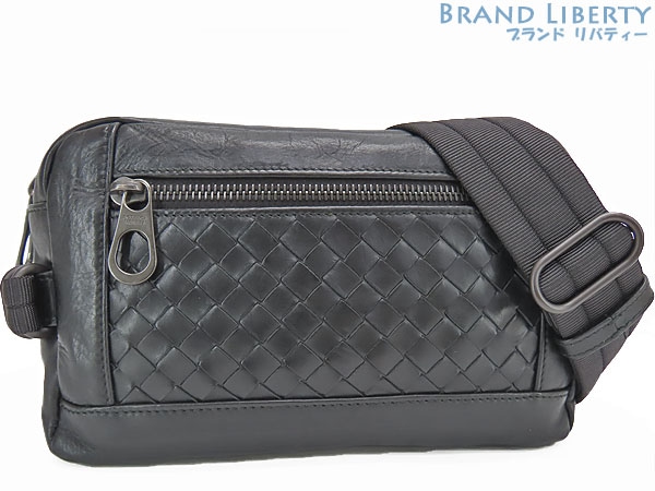 レア美品ボッテガヴェネタイントレチャートベルトバッグボディバッグスリングバッグウエストバッグヒップバッグブラック548220