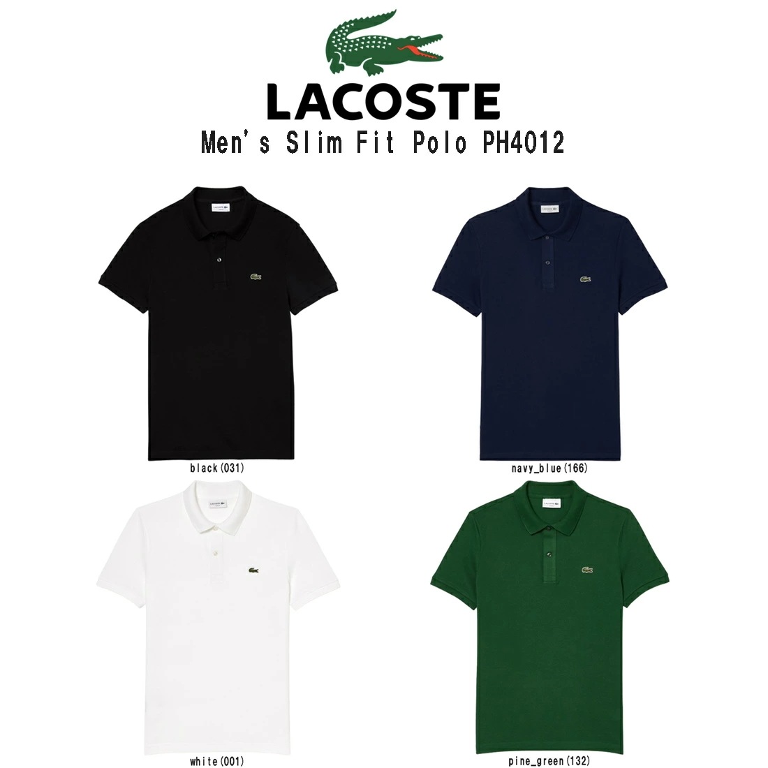LACOSTE ポロシャツ スリムフィット 半袖 鹿の子 テニス ゴルフ 定番 メンズ 男性用 PH4012