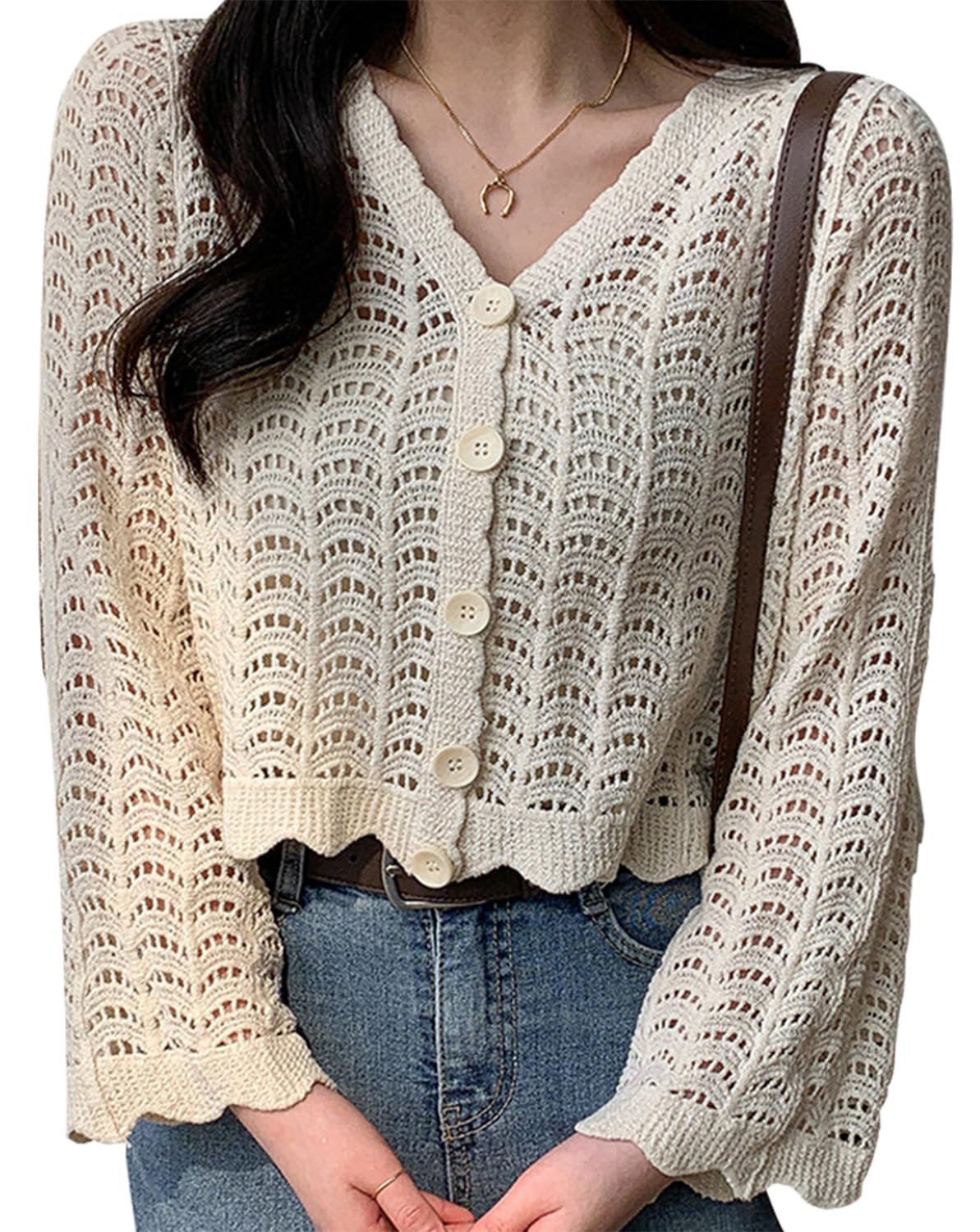 [T] カーディガン レディース 中空 可愛い デート カジュアル 透湿素材 薄手 Vネック 長袖 冷房対策 きれいめ エレガント ハイクオリティー 柔らかい肌触り スタイリッシュ 女らしい お出掛け