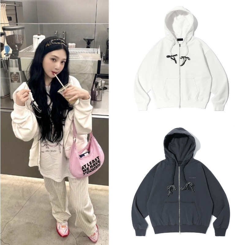 【RED VELVET ジョイ着用】RIBBON DETAIL HOOD ジップアップバーカー