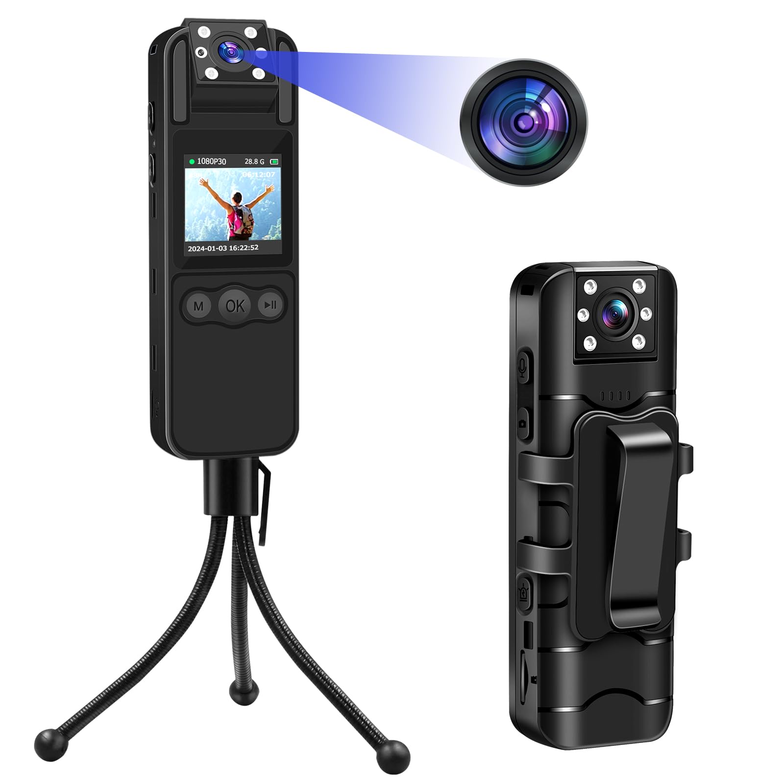 CLYZSTU 小型カメラ 隠しカメラ防犯カメラ スパイカメラ 1.4インチ液晶画面 180回転式レンズ OTG性能 256GB 1080P 6時間録画 写真連写 単独録音 循環録画 動体検知 赤外線