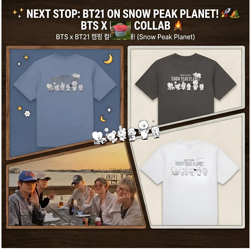 [snowpeak I BTS]グラフィック半袖Tシャツ Blue/White/Dark Charcoal 男女兼用韓国人気Tシャツ