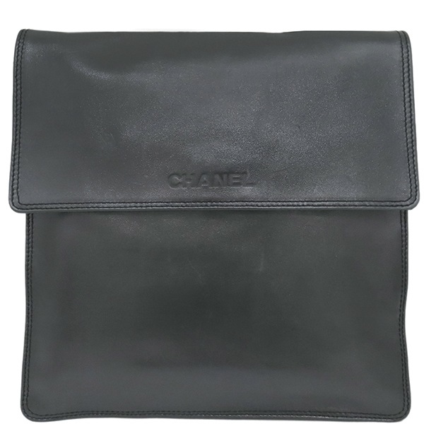 シャネル CHANEL ショルダーバッグ ロゴ サコッシュ レザー ブラック 黒 59***** 【保存袋】【中古】