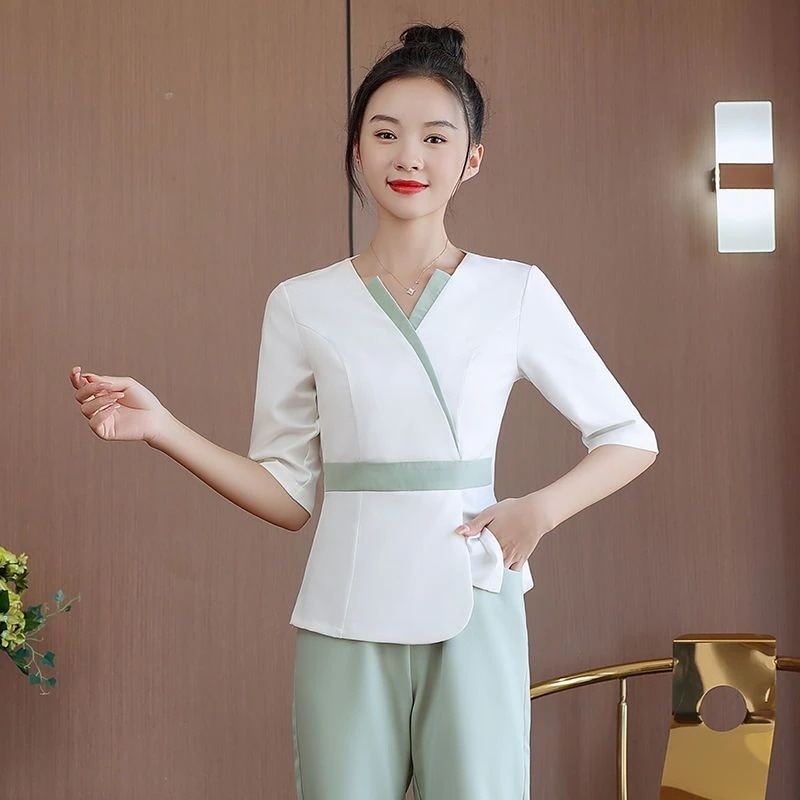 2025ユニフォーム エステ サロン通勤 レディース 女性 制服おしゃれ 半袖 七分袖 ジャケット 上下セッ-05