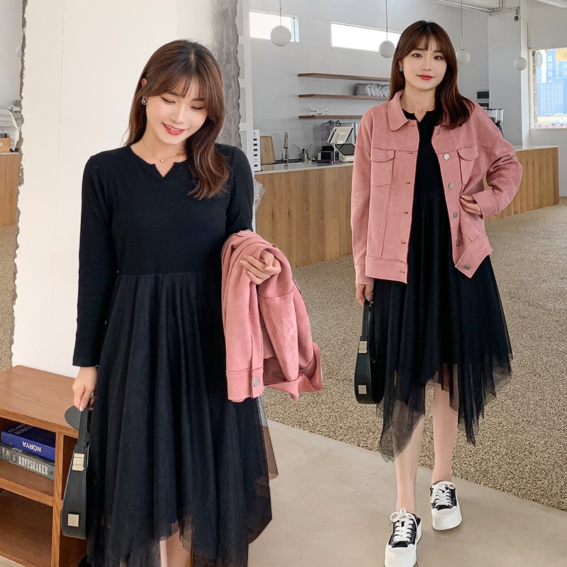 6L 4L 韓国ファッション ワンピース 秋冬 大きいサイズ マタニティ 体型カバー ゆったり 通勤 着痩せ 30代 40代 50代 60代大きいサイズの婦人服の秋のvネックワンピース気質減齢つなぎ