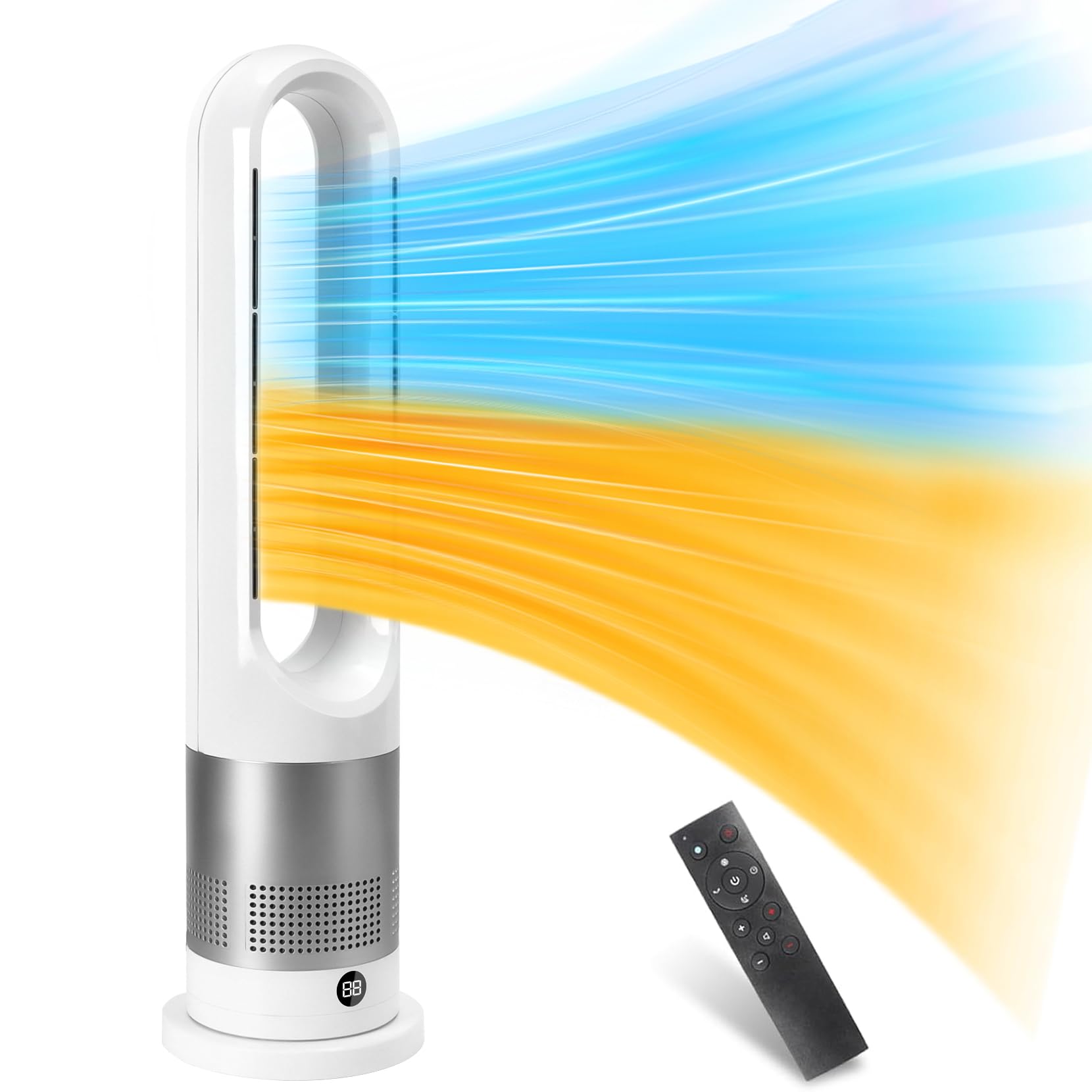 扇風機 羽なし タワーファン 冷暖除湿 2秒速冷 3段階温風＆8段階送風切替 梅雨/花粉症/衣類乾燥対策 1~9時間タイマー設定 80自動首振り 熱中症対策 静音 大風量 冷風 温風 空気循環