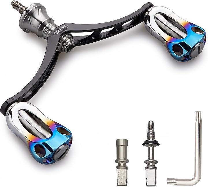 98mm リール ハンドル 22mm ノブ 搭載 シマノ ダイワ 通用 スピニングリール用 Aurora Series - 焼き色 850( ブラック&ガンメタル - 焼き色)