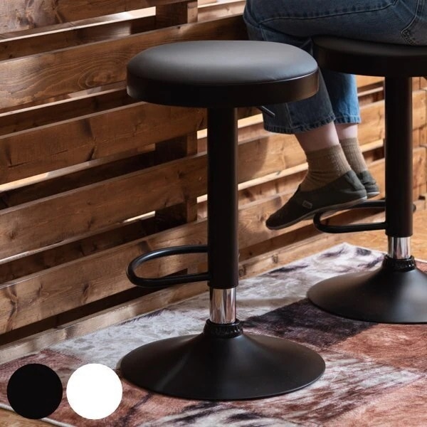 ハイスツール 座面高61－82cm スツール 高さ調節 昇降式 レザー調 モノトーン 椅子