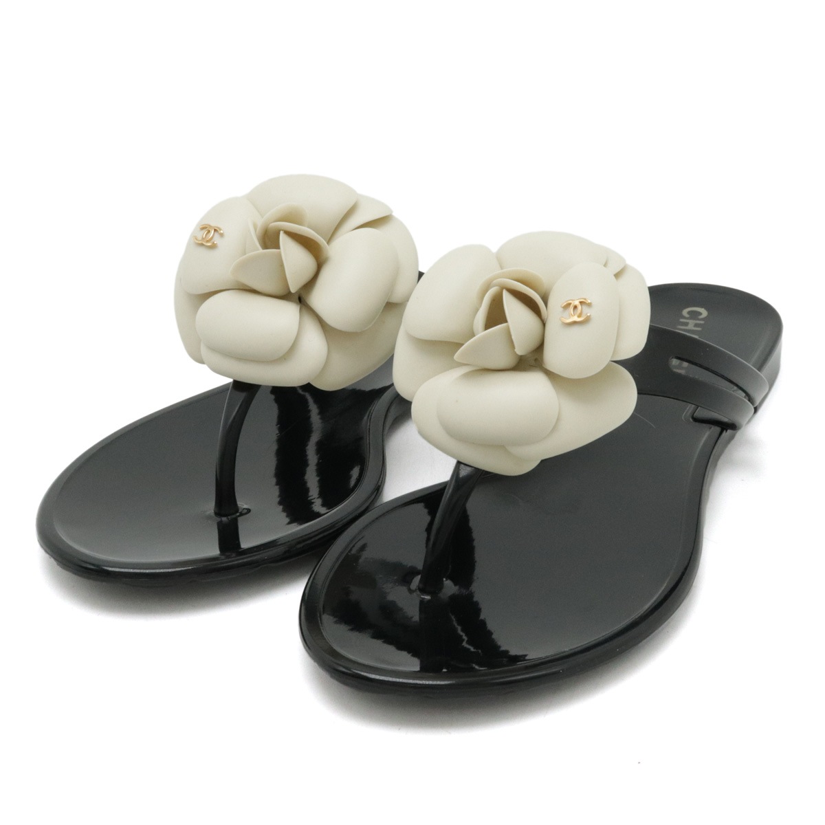 カメリア ココマーク トングサンダル ビーチサンダル ラバーサンダル ブラック 黒 オフホワイト 白 #36 日本サイズ23c