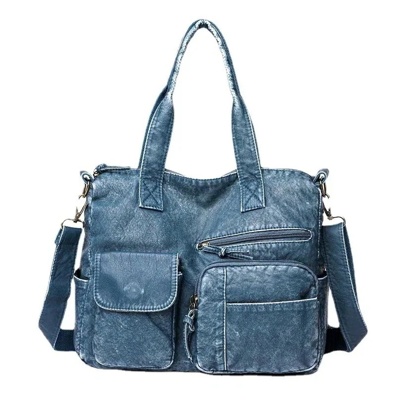 大容量トートバックレディースショルダーバッグ斜めがけデニムズックバッグ手提げ韓国ファッションボストンバッグ24ブランド新作