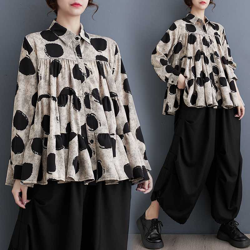 作ブラウス夏春水玉ブラウスボリューム感ゆったり大きいサイズふわふわレディースシャツ