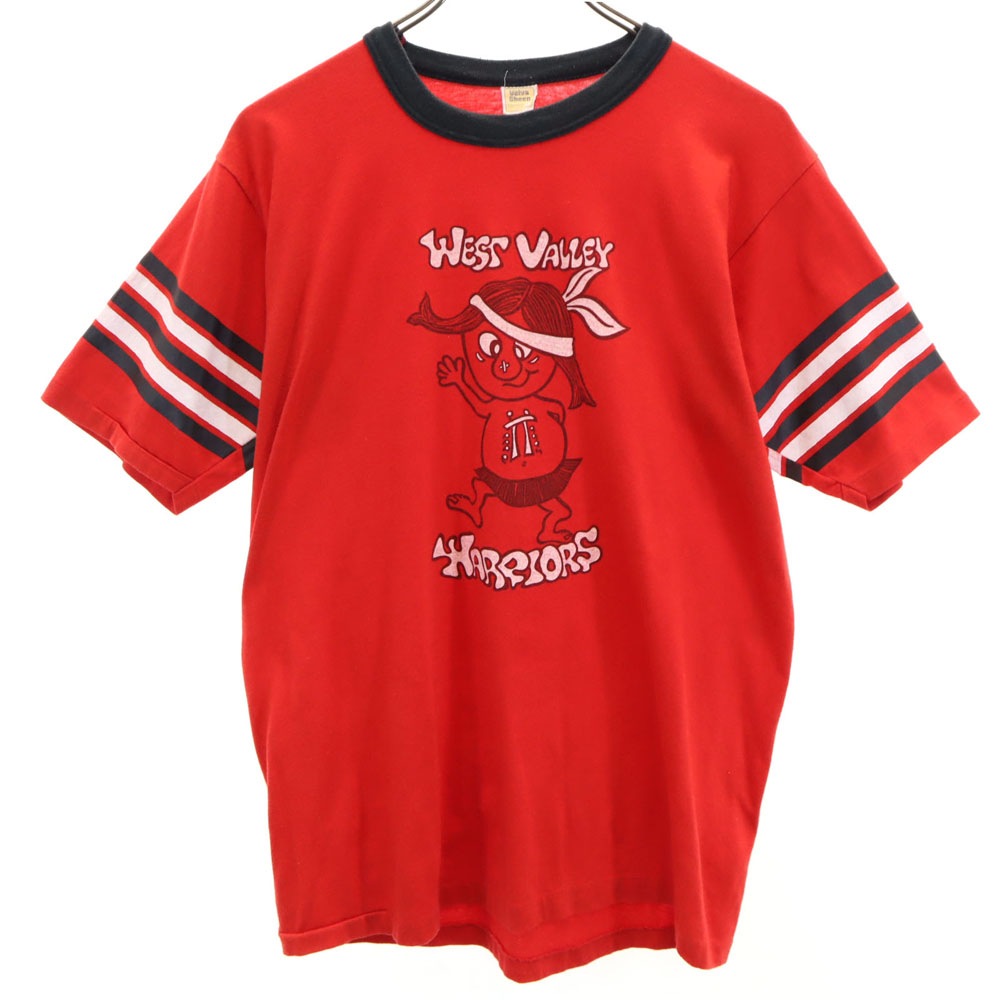 70s 80s USA製 半袖 シングルステッチ ゲーム Tシャツ L レッド トリム オールド ヴィンテージ メンズ