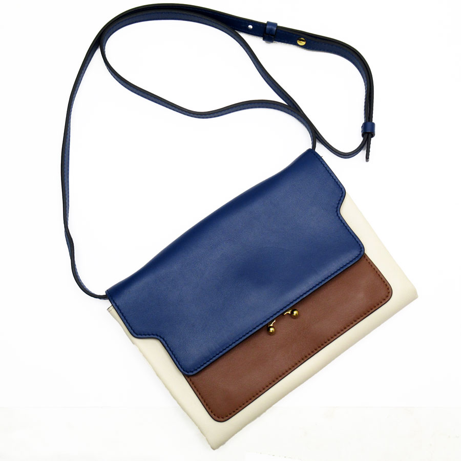 マルニ MARNI 斜め掛けショルダーバッグ レザー ブルー×ブラウン×アイボリー レディース t19160g