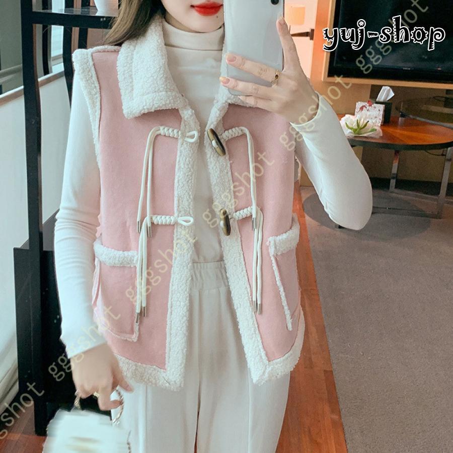 大人の魅力レディースボアベスト厚フリースベスト秋冬用ショットベストフリースコート無地ファッション女性用チョッキアウター大きいサイズゆったり