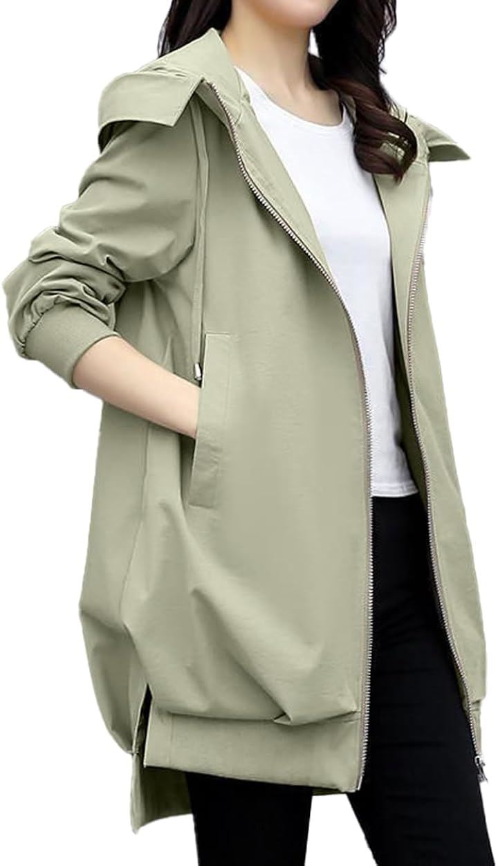 ウェアビー ジップ マウンテンパーカー アウター 春 体型カバー カジュアル 羽織り レディース 長袖 上着 スプリングコート 雨具 梅雨 撥水 きれいめ おしゃれ(カーキ, L)