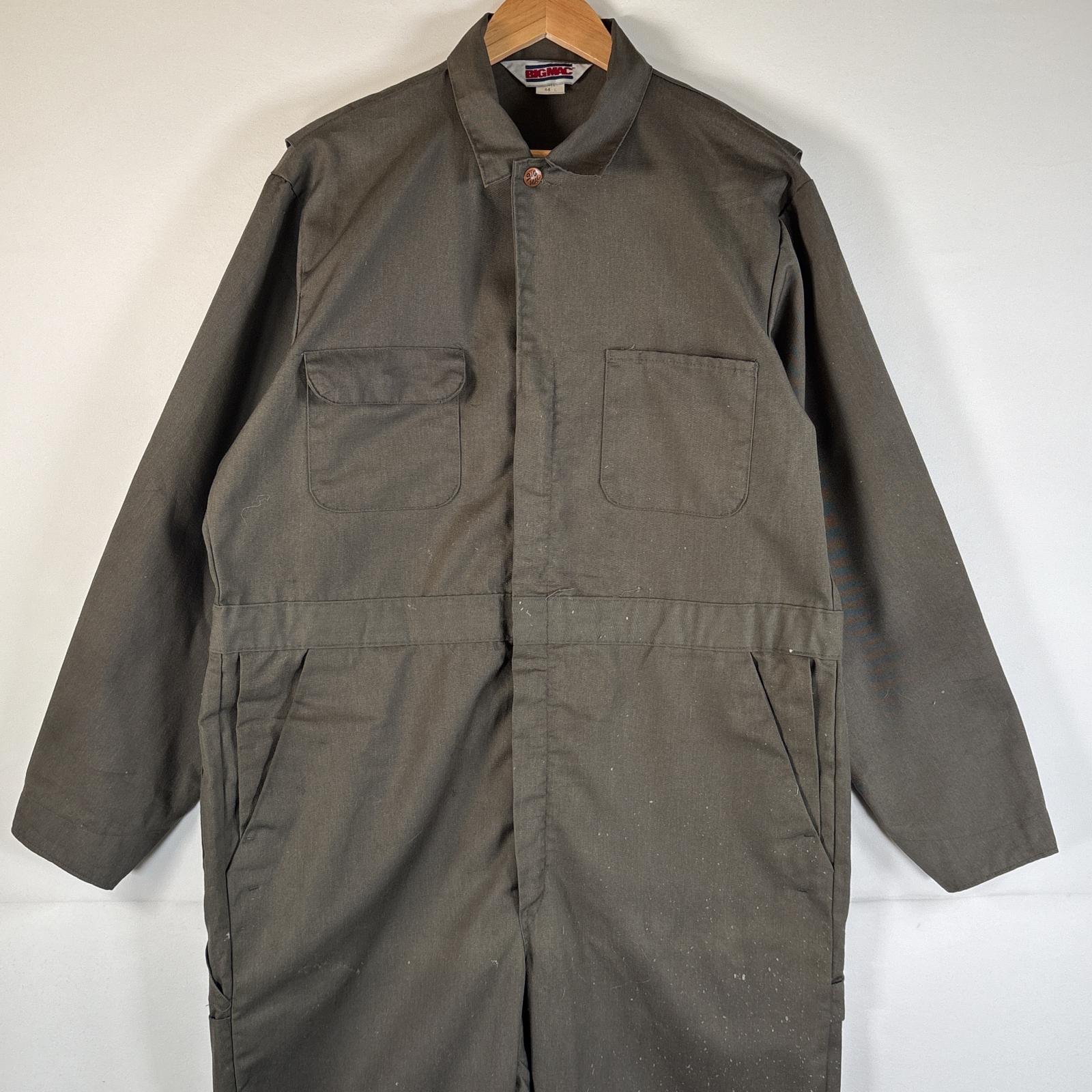 古着 80s/80年代 ヴィンテージ ビッグマック BIG MAC 長袖つなぎ オールインワン ワーク 作業着 大きいサイズ 44L カーキ系 メンズ