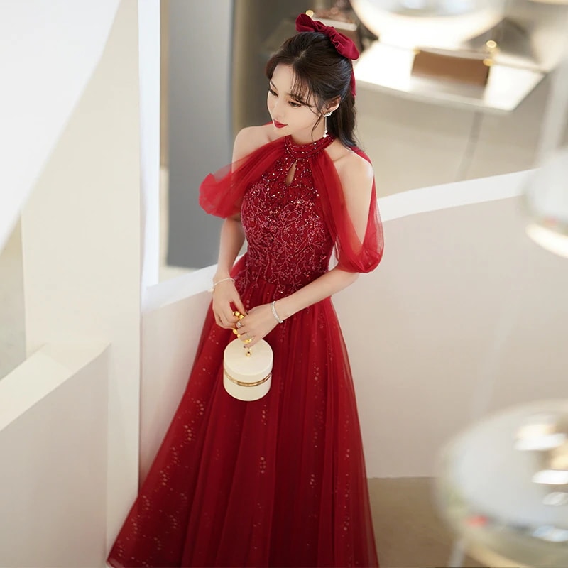 ワンピースドレスドレス服の花嫁ハイエンドスプリングウェディングドレスドレスドレスリターンドア2025バーガンディ婚約ドレス