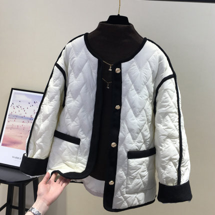 アウター ブルゾン ジャケット 袖あり 長袖 ドロップショルダー 襟なし デザイン ボタン トリム オーバーサイズ 美ライン 前開き キルティング カラバリ バイカラー かわいい 大人可愛い きれいめ