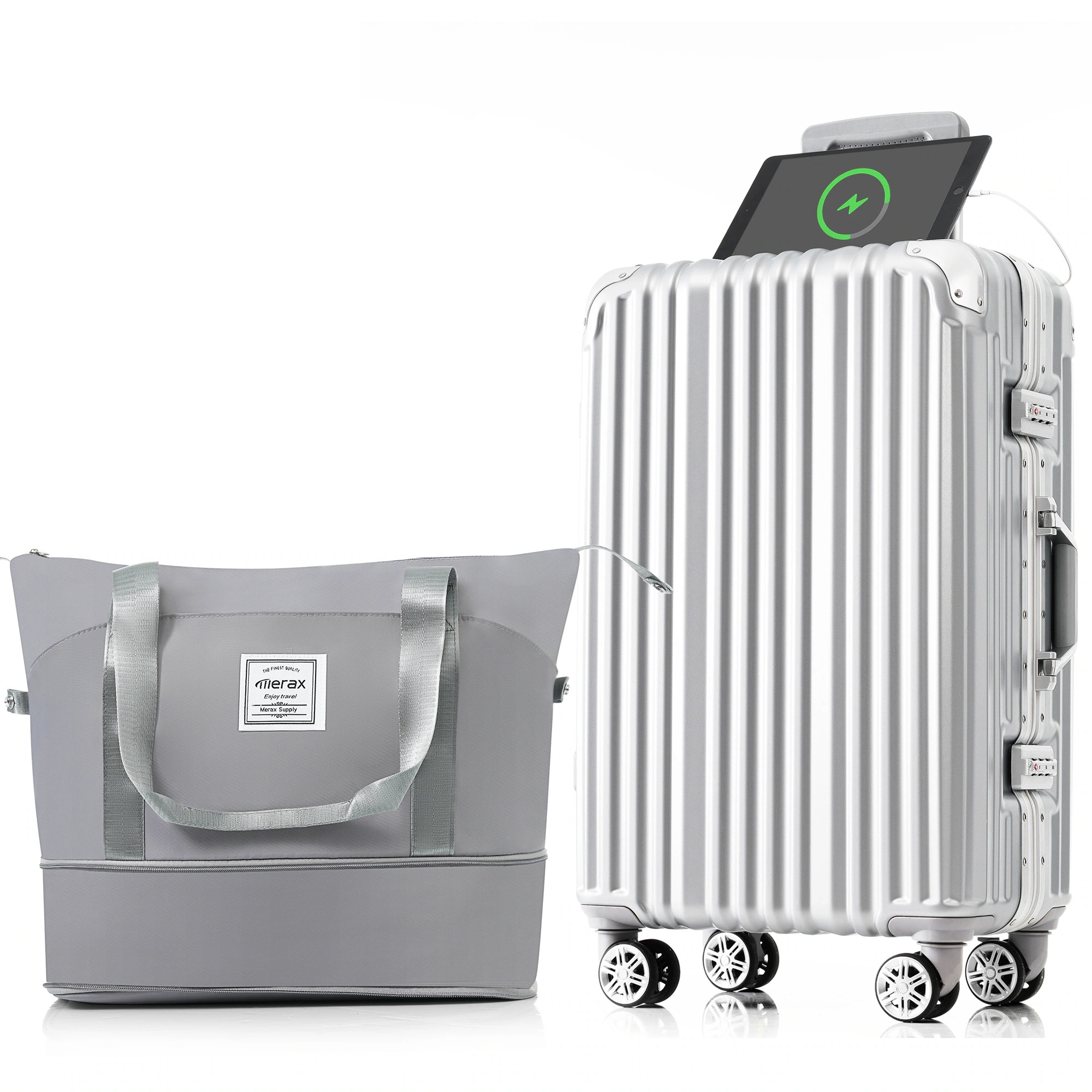 【当日出荷/601】スーツケース Mサイズ アルミ ストッパー付き USBポートドリンクホルダー キャリーケース キャリーバッグ 3日~7日 中型 トートバッグ ハンドバッグ レディース バッグ 手提