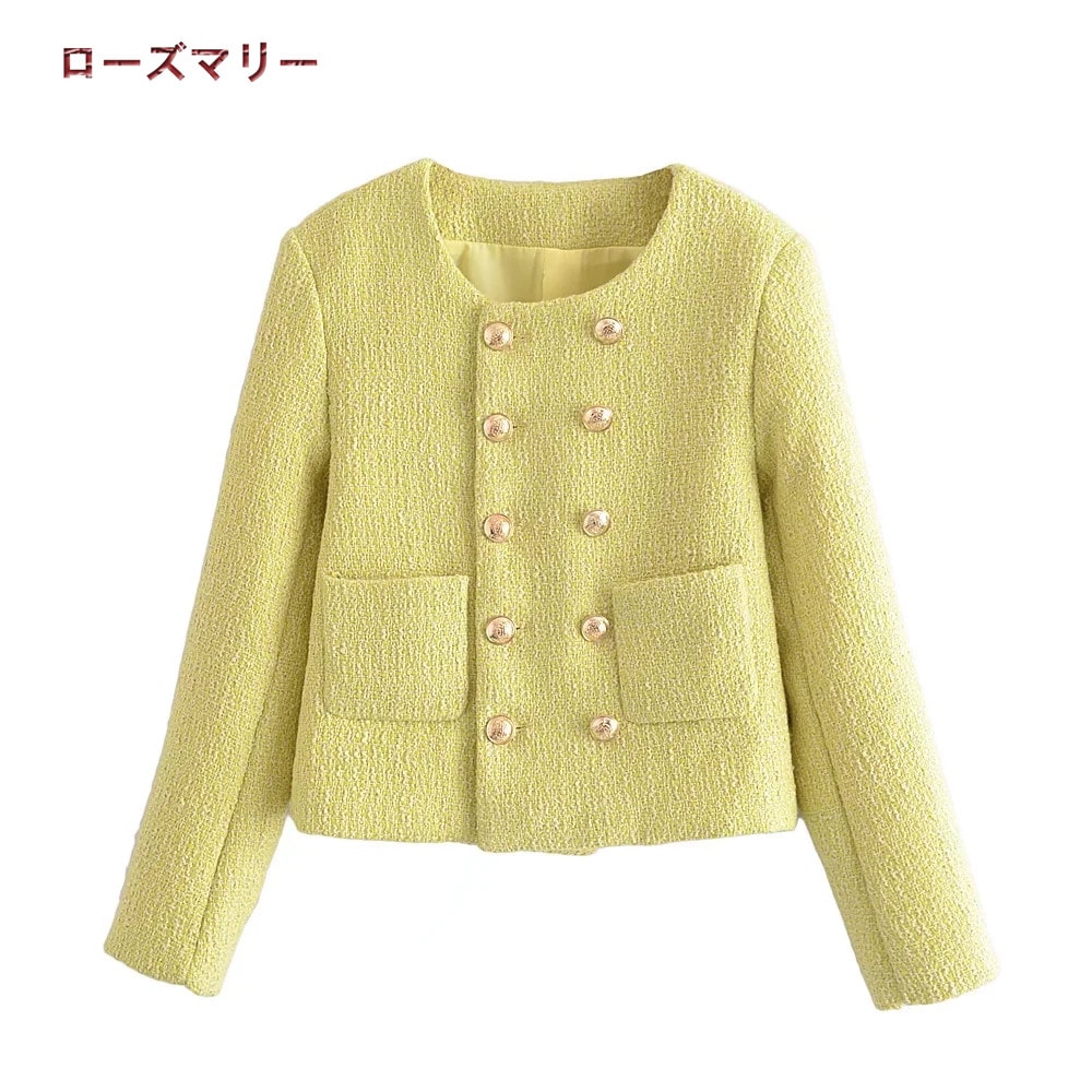 欧米風2021十月秋冬新品ポケットガーリー風ツイードのショートコート ジャケット可愛い2110061
