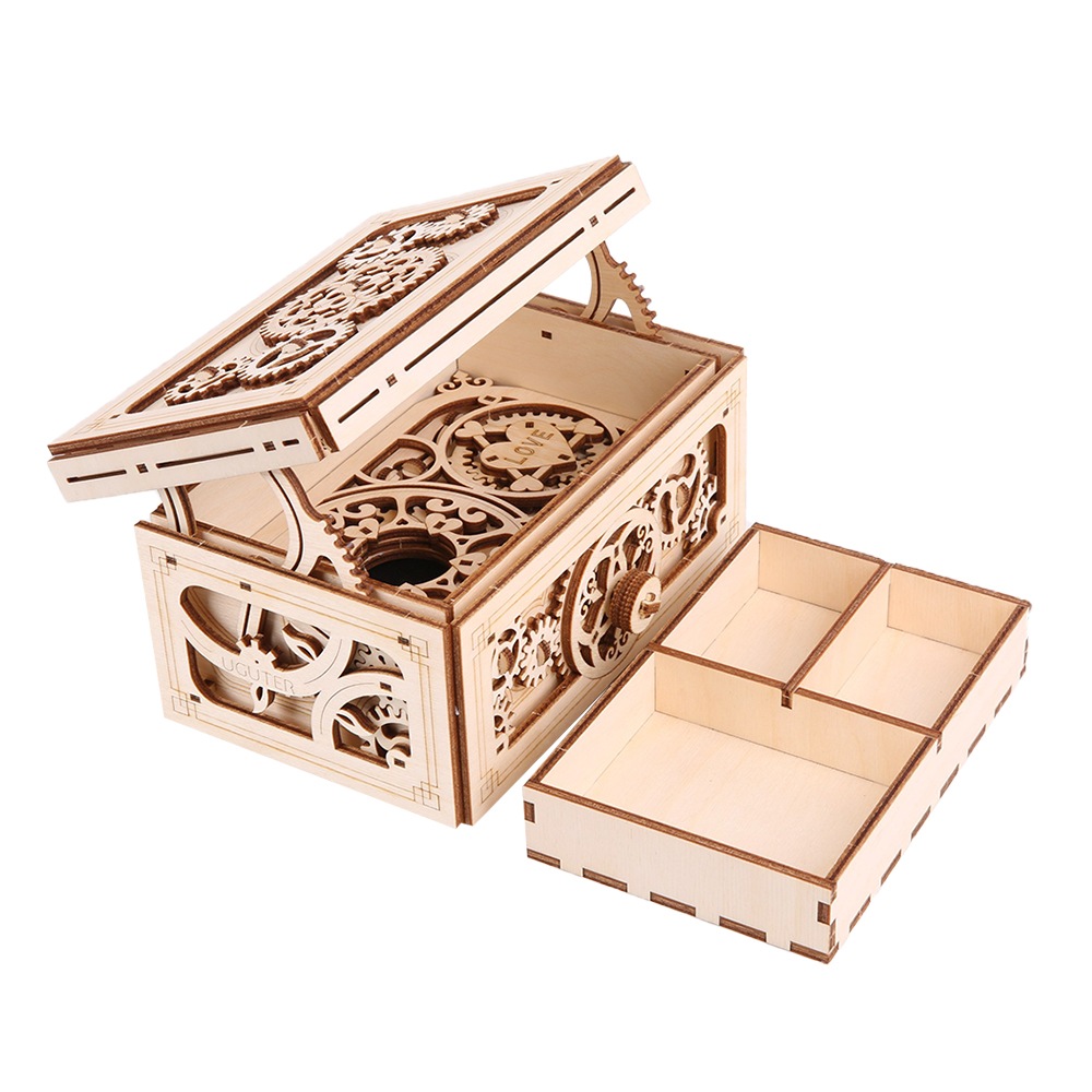 立体木製パズル プロポーズ プレゼント オルゴール 自転する 機械模型 手作りおもちゃ