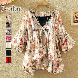 花柄シフォンブラウス レースブラウス ノースリーブシャツ タンクトップ 可愛い 着痩 ブラウス 女性Tシャツ カットソー 爽やか 半袖 ハーフタート9L808