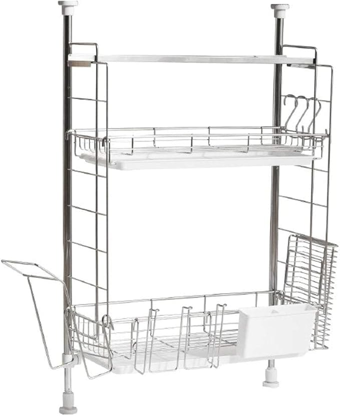 アイリスプラザ 水切りラック 突っ張り かご シンク上 バスケット ステン