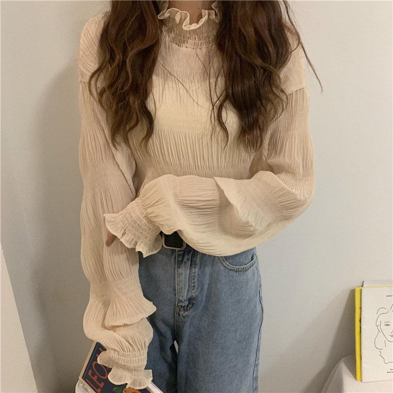 (HSIX)シースルー シアートップス チュール ブラウス カットソー 長袖 レディース Tシャツ トップス ハイネック 秋冬 体型カバー おしゃれ