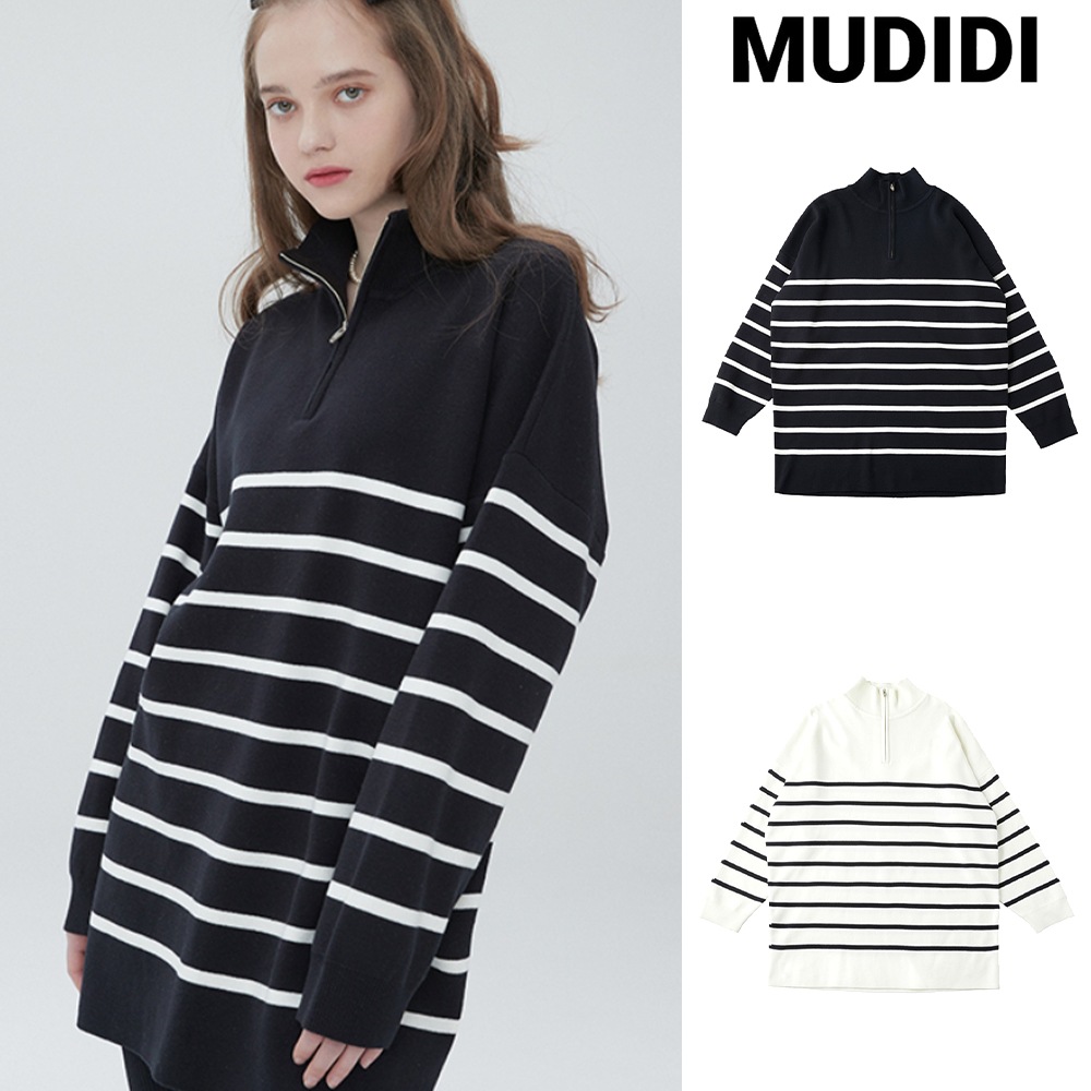 [MUDIDI] Stripe overfit zip up knit 004