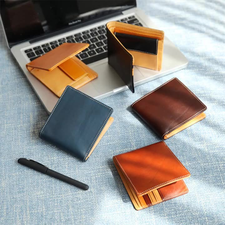 二つ折り 財布 大容量で安心 コンパクトミニ財布 wallet 小銭入れ 本革レザー 軽い ミニ 2つ折り レザー ビジネス