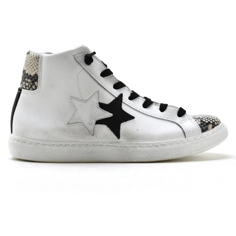 2STAR ツースター スニーカー レディース ハイカットスニーカー サイドジップ パイソン柄 ダメージ加工 ヴィンテージ加工 ホワイト 3680-193